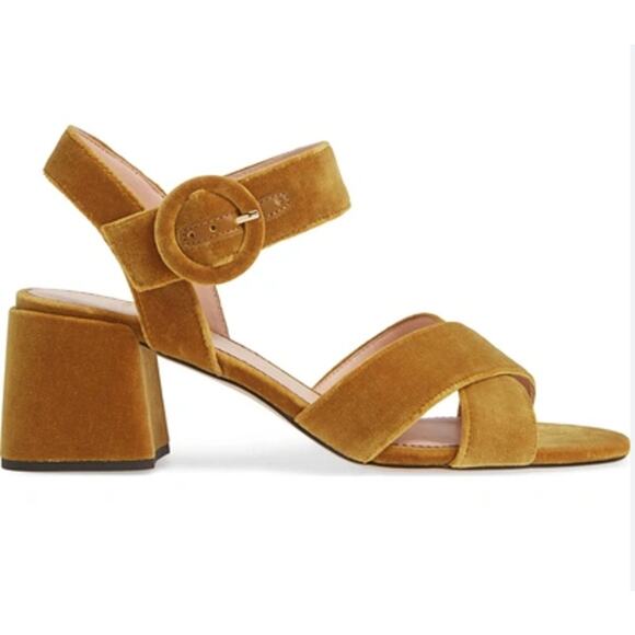 J. Crew Velvet Penny Sandals Yellow-Gold Retro Inspired Ankle Straps 12 - Picture 1 of 8